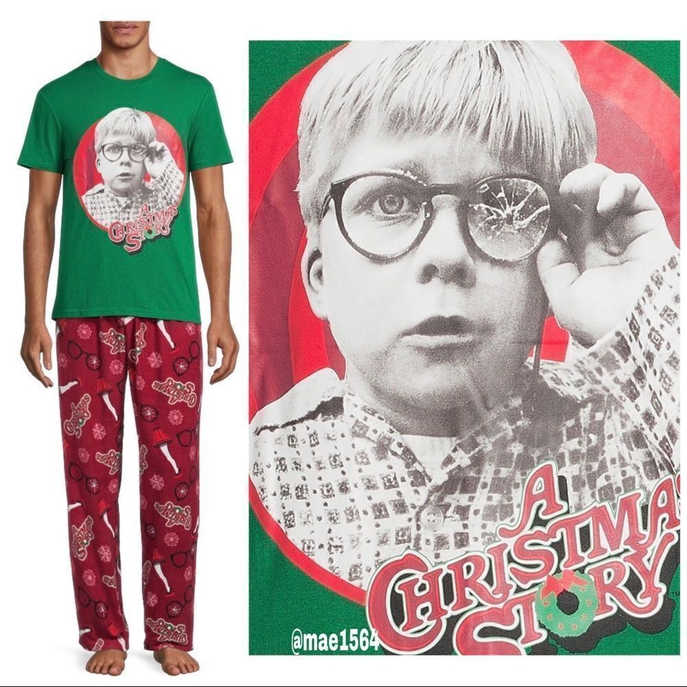 A Christmas Story Mens 2pc Pajama Set Fleece TShirt NWT
